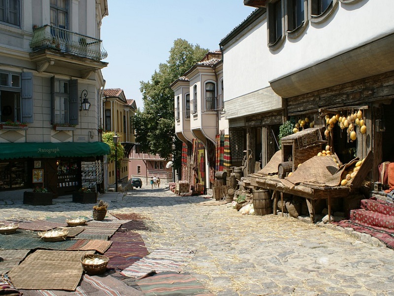 A picture of an old street running in Plovdiv, Bulgaria.