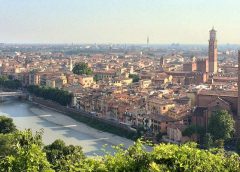 Birdseye view of Verona, Italy.